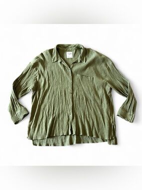 Abercrombie & Fitch Olive Green Textured Flouncy Button Shirt